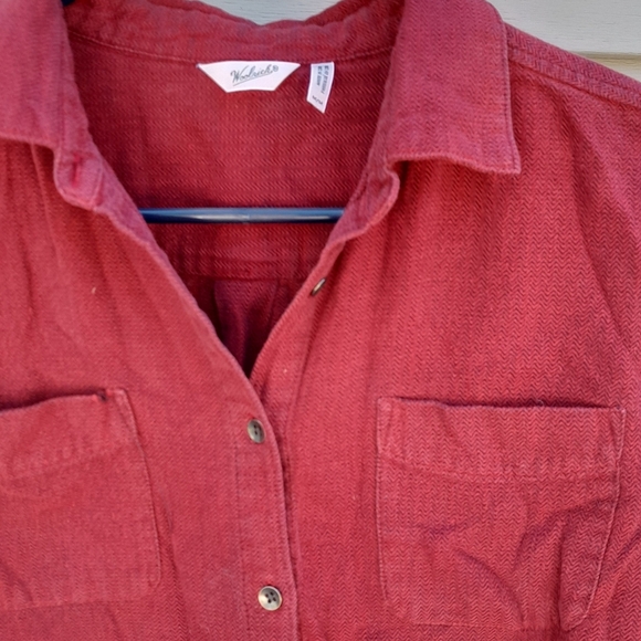 Woolrich Womens M  Red Herringbone Shirt EUC - Picture 3 of 4